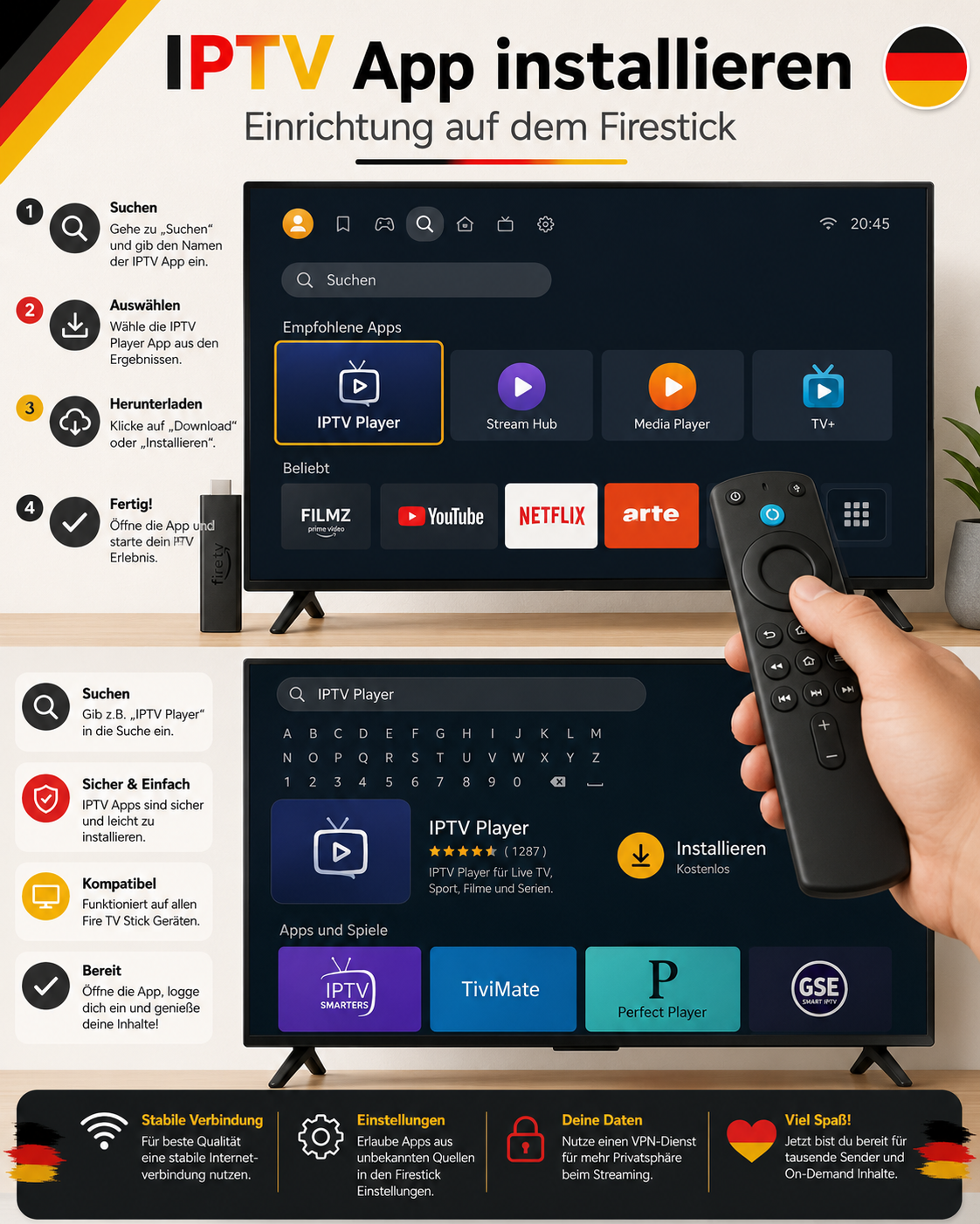 IPTV Smart TV einrichten fuer Deutschland und Oesterreich